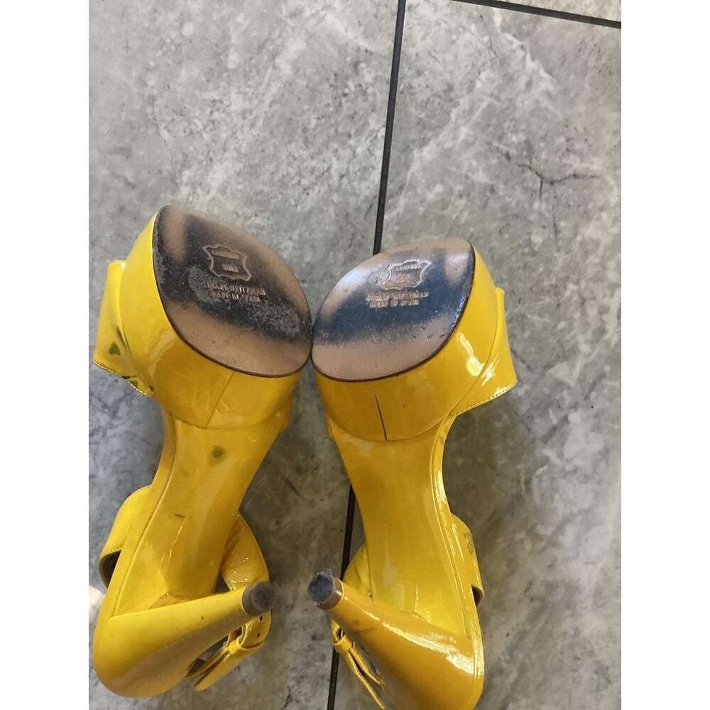 Stuart Weitzman Shoes Y2K Womens Sz 7 Yellow Patent Slingback Platform Peep Toe - Picture 7 of 8
